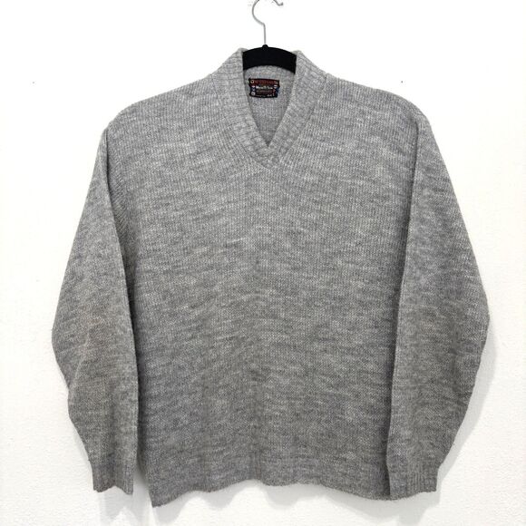 McGregor Mens V Neck Sweater 44 Large Midnite Sun USA Vintage 60s Gray Preppy
